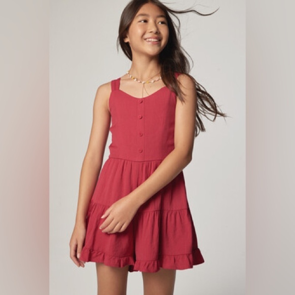 Franki by Francesca’s Girl’s Ruffle Tiered Sleeveless Romper in Red, Size 14
